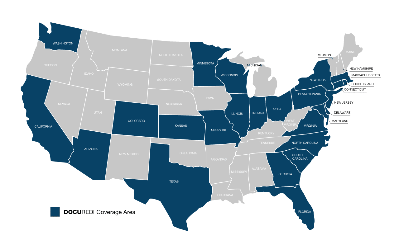 Map with the areas we service highlighted.